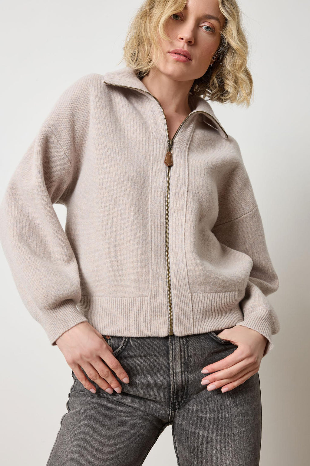 Lilla P Zip Front Polo Bomber in Quartz