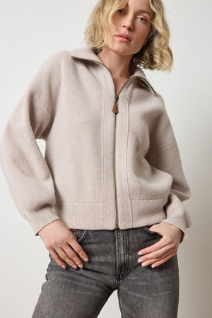 Lilla P Zip Front Polo Bomber in Quartz