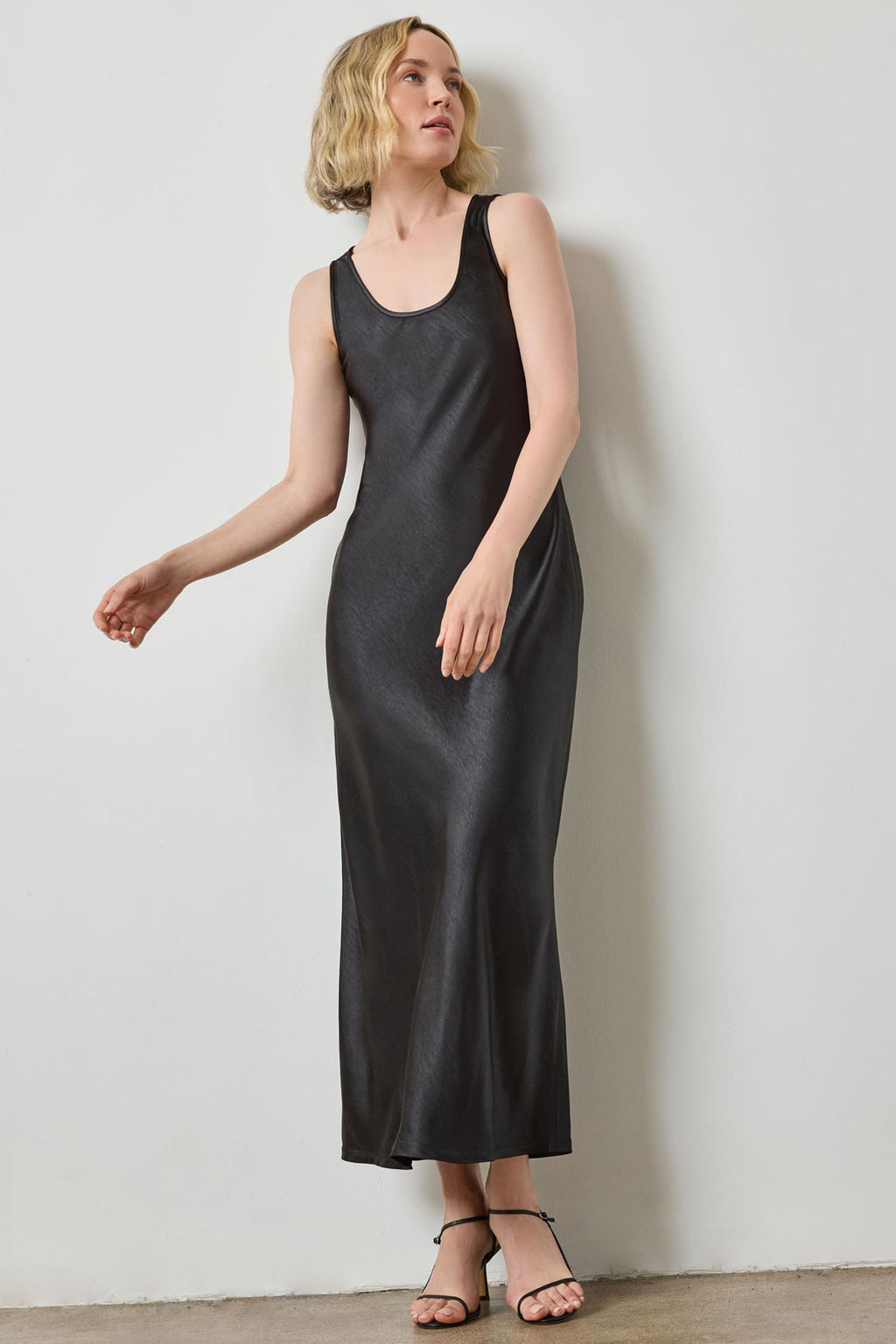 Lilla P Satin Bias Maxi Dress in Black