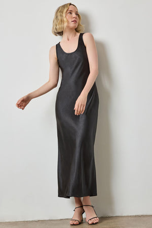 Lilla P Satin Bias Maxi Dress in Black
