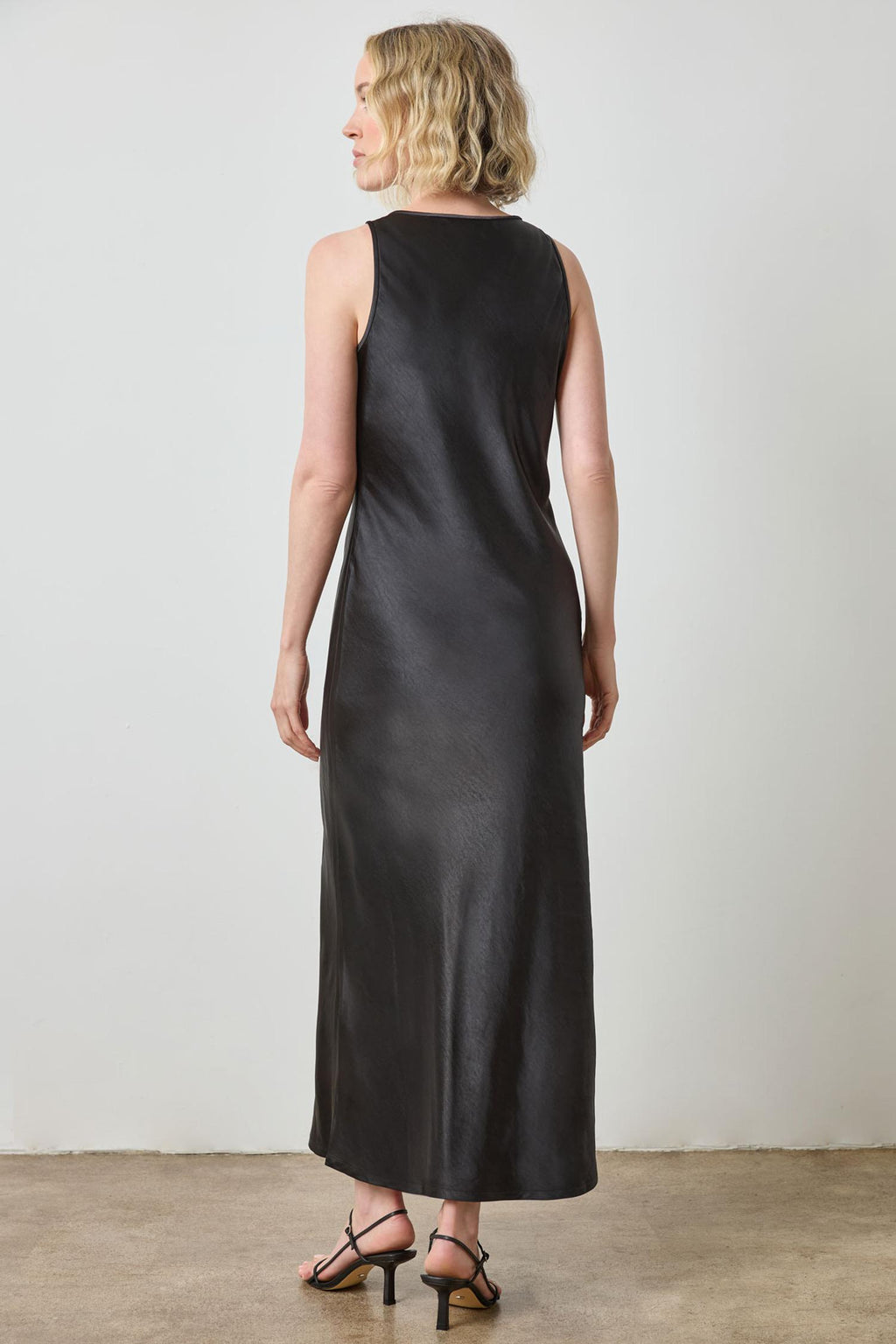 Lilla P Satin Bias Maxi Dress in Black