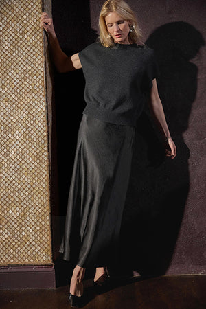 Lilla P Satin Bias Maxi Dress in Black