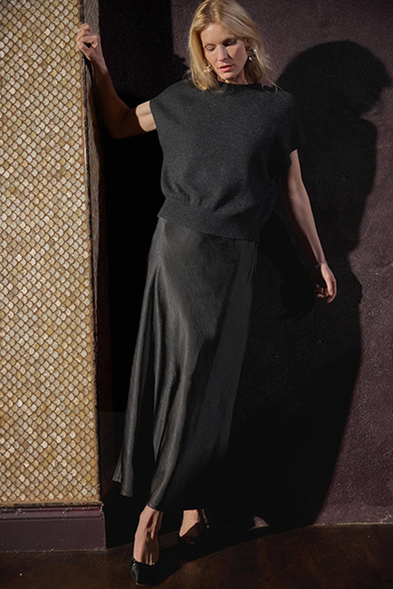 Lilla P Satin Bias Maxi Dress in Black