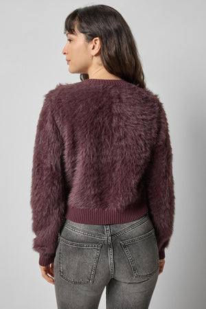 Lilla P Brushed Crewneck Cardigan in Raisin