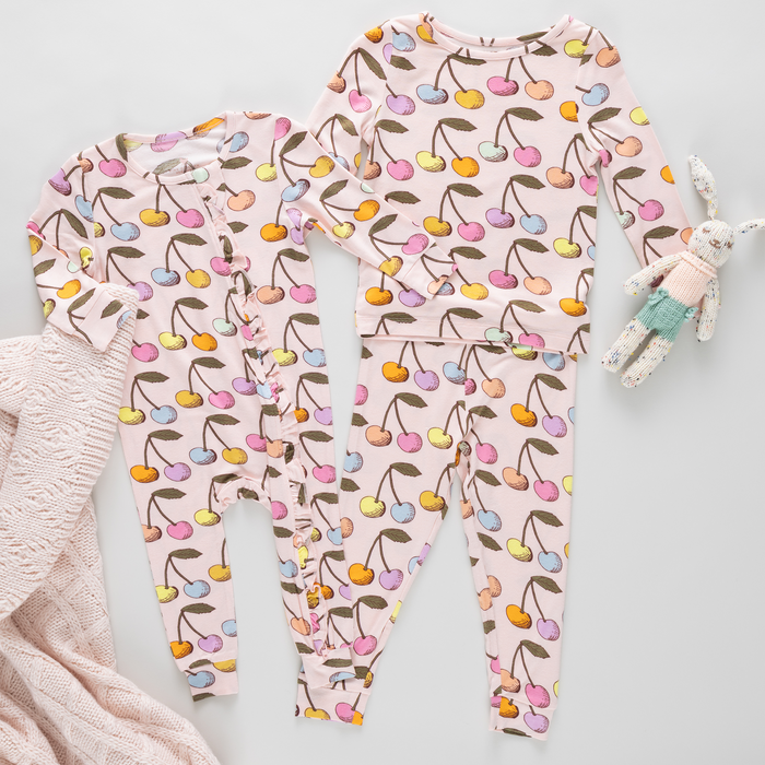 Pink Chicken Bamboo Pajama Set in Cloud Pink Cherry
