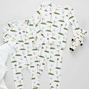 Pink Chicken Bamboo Pajama Set in Cream Golf Tournament