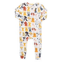 Pink Chicken Bamboo Romper in Watercolor Dogs