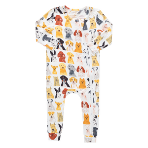 Pink Chicken Bamboo Romper in Watercolor Dogs