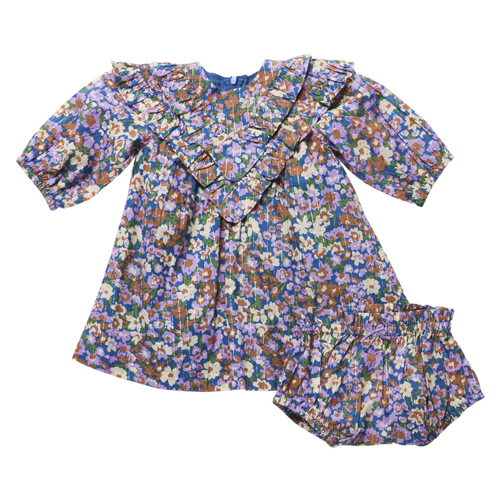 Pink Chicken Baby Everly Dress in True Blue Sketched Floral