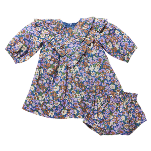 Pink Chicken Baby Everly Dress in True Blue Sketched Floral
