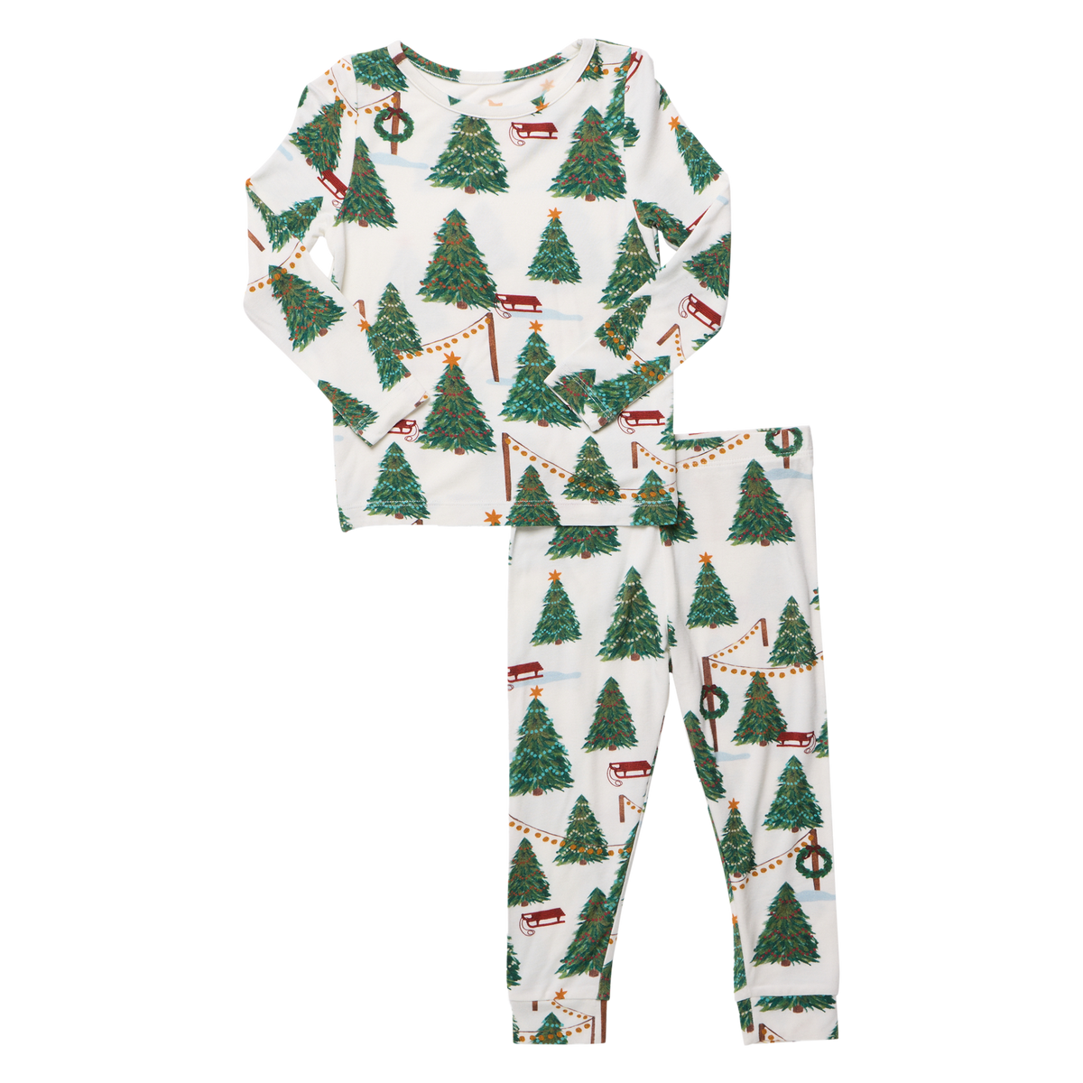 Pink Chicken Bamboo Pajamas in Christmas Tree Farm