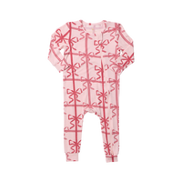 Pink Chicken Bamboo Romper in Pink Present Bow