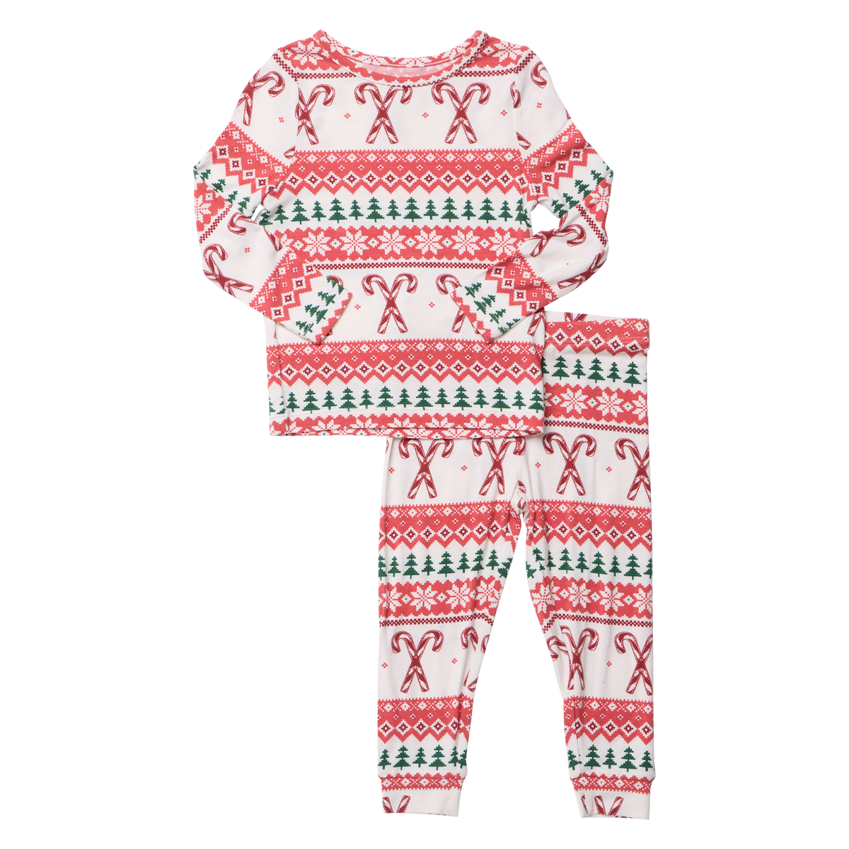 Pink Chicken Bamboo Pajamas in Candy Cane Fair Isle