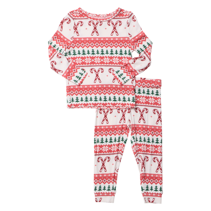 Pink Chicken Bamboo Pajamas in Candy Cane Fair Isle