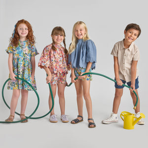 Pink Chicken Scallop Misha Short in Burgundy Sketched Floral