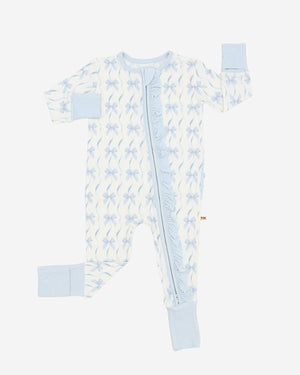 Petite Hailey Bamboo Zipper Romper in Blue Bows