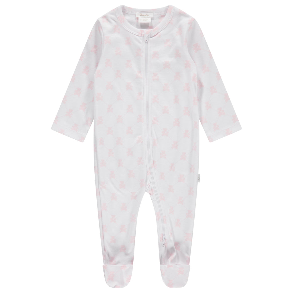 Pimalu Zip Footie in Light Pink Teddy Bears