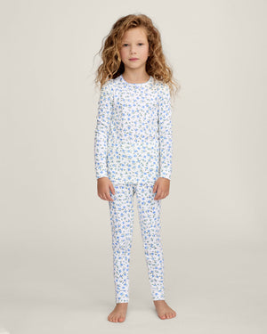 Petite Plume Pointelle Snug Fit Pajama Set in Blue Floral