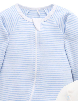 Purebaby Zip Footie in Light Blue Stripe