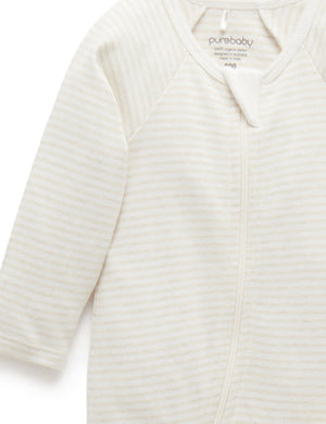 Purebaby Zip Footie in Vanilla Stripe