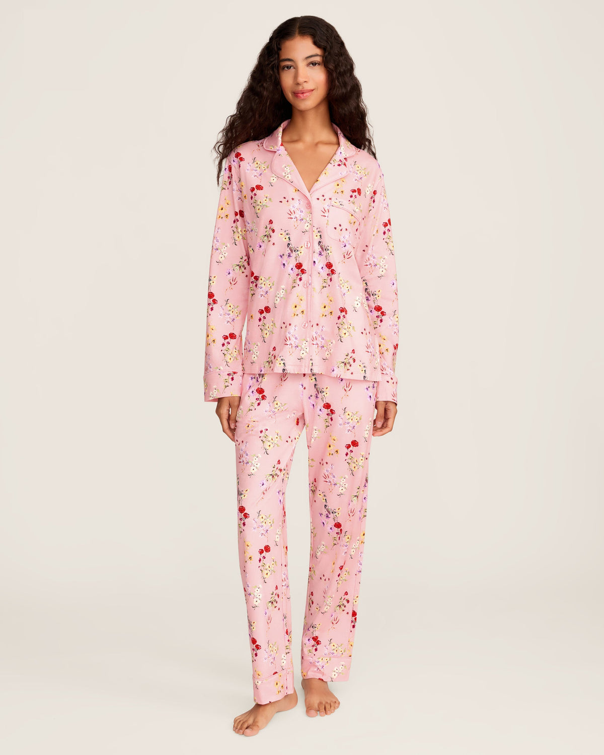 Petite Plume Women's Pima Pajama Set in Brilliant Botanical Blush