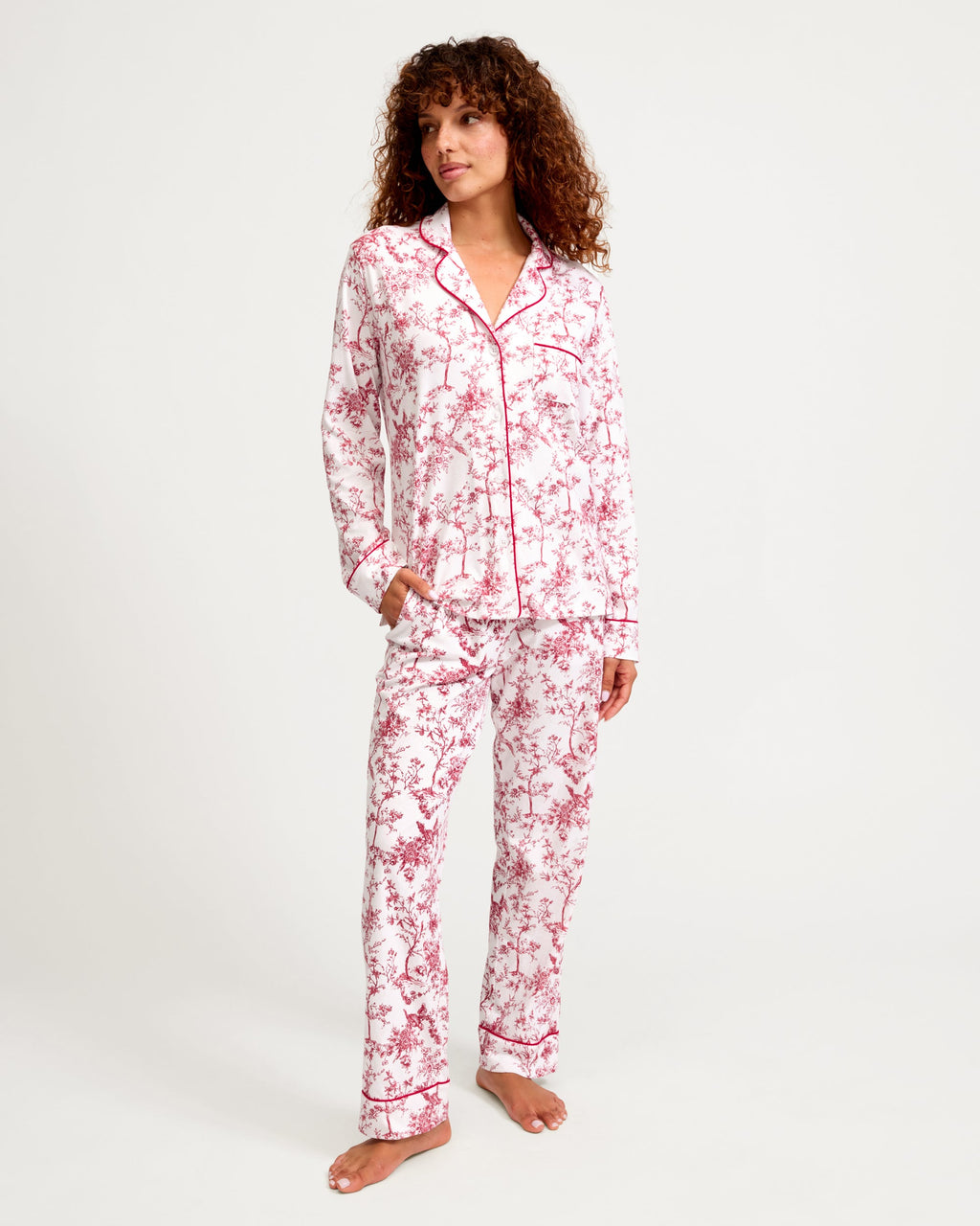 Petite Plume Women's Pima Pajama In Red Timeless Toile