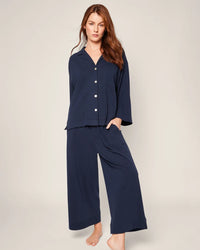 Petite Plume Women's Wide Leg Olivia Pajama Set in Navy
