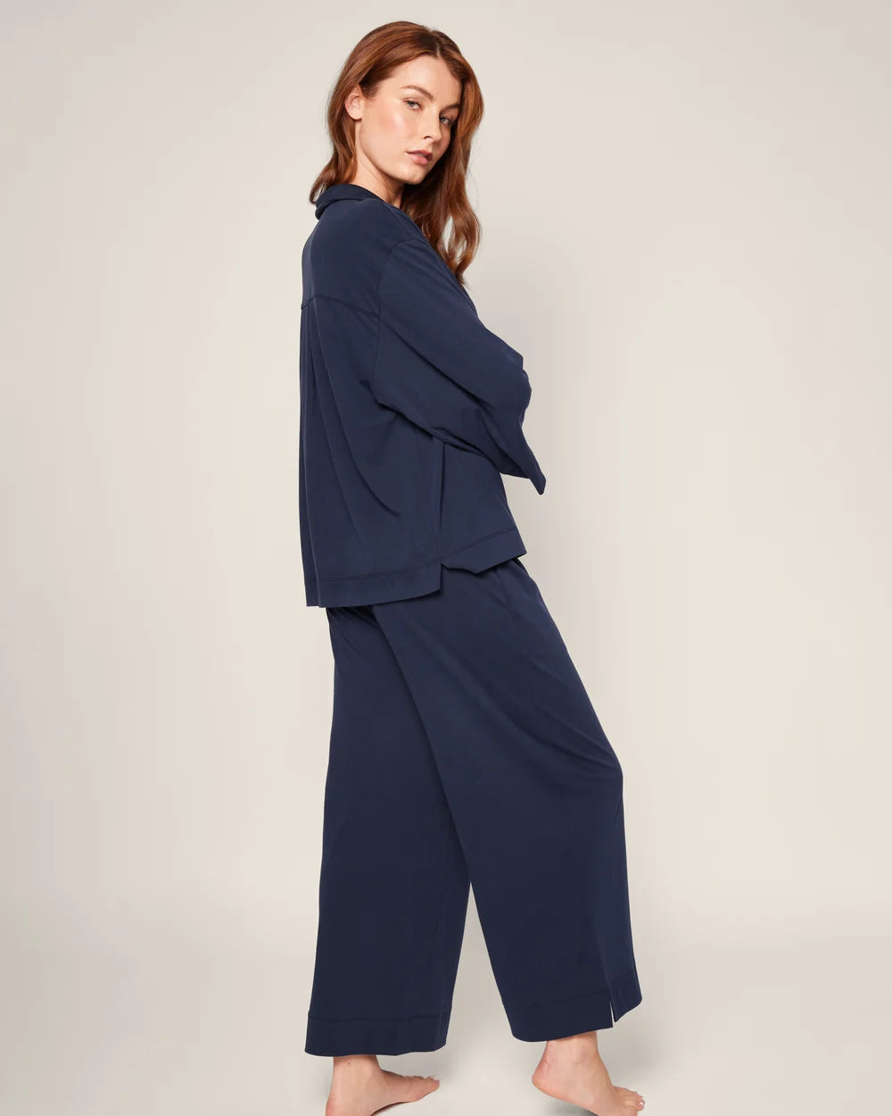 Petite Plume Women's Wide Leg Olivia Pajama Set in Navy