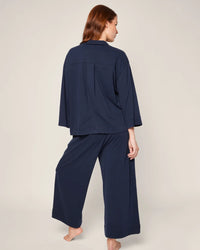 Petite Plume Women's Wide Leg Olivia Pajama Set in Navy