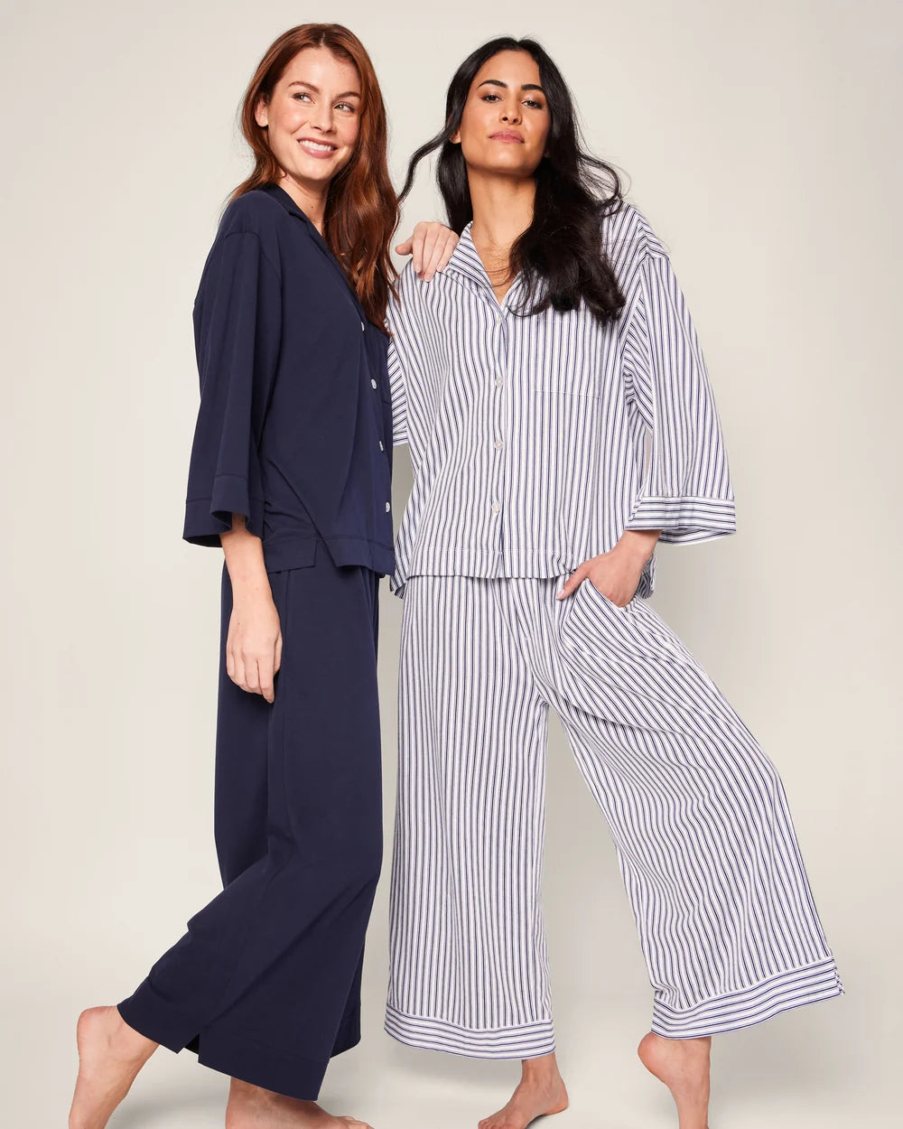 Petite Plume Women's Wide Leg Olivia Pajama Set in Navy
