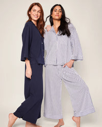 Petite Plume Women's Wide Leg Olivia Pajama Set in Navy