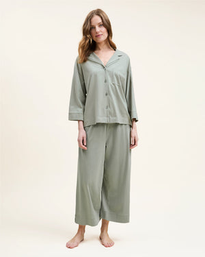 Petite Plume Olivia Wide Leg Pima Pajama Set in Sage