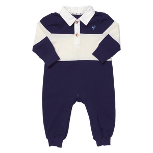 Pink Chicken Baby Boys Albert Rugby Romper in Navy & White