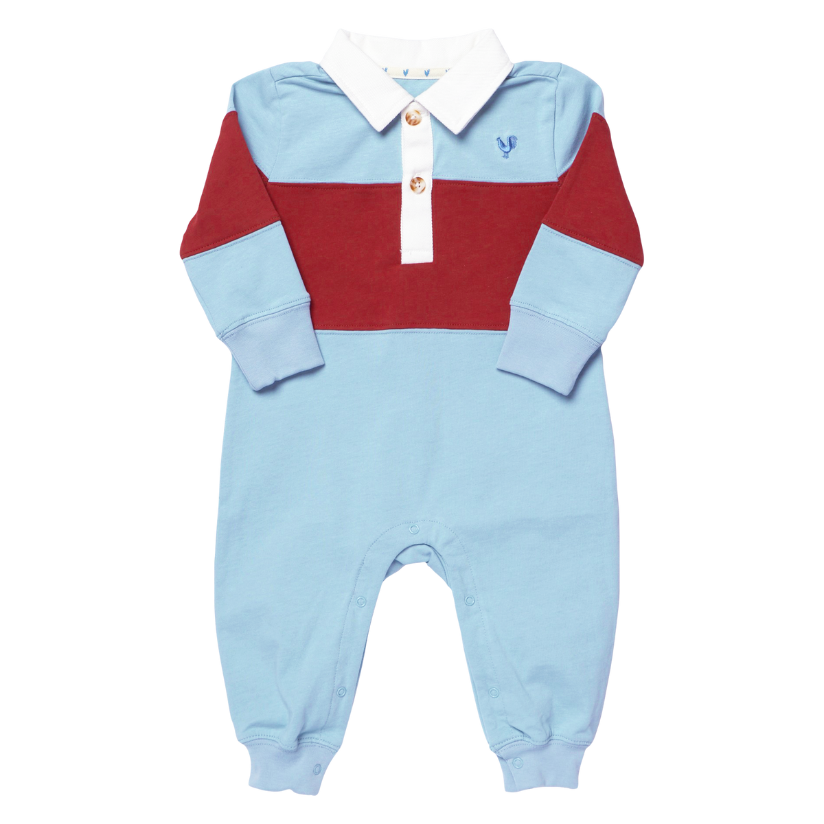 Pink Chicken Baby Boys Albert Rugby Romper in Blue & Maroon