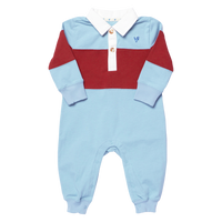 Pink Chicken Baby Boys Albert Rugby Romper in Blue & Maroon