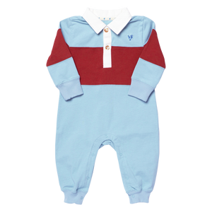 Pink Chicken Baby Boys Albert Rugby Romper in Blue & Maroon