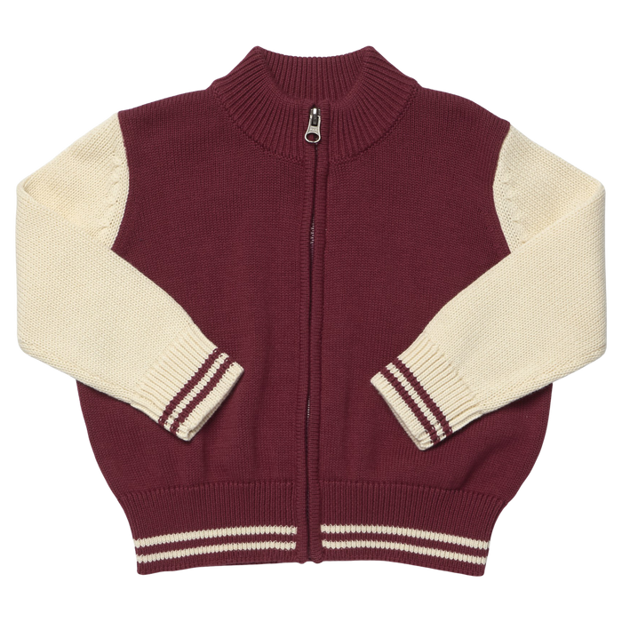 Pink Chicken Boys Varsity Zip Sweater in Burgundy