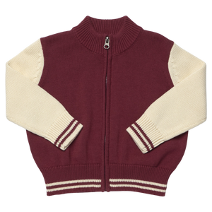 Pink Chicken Boys Varsity Zip Sweater in Burgundy