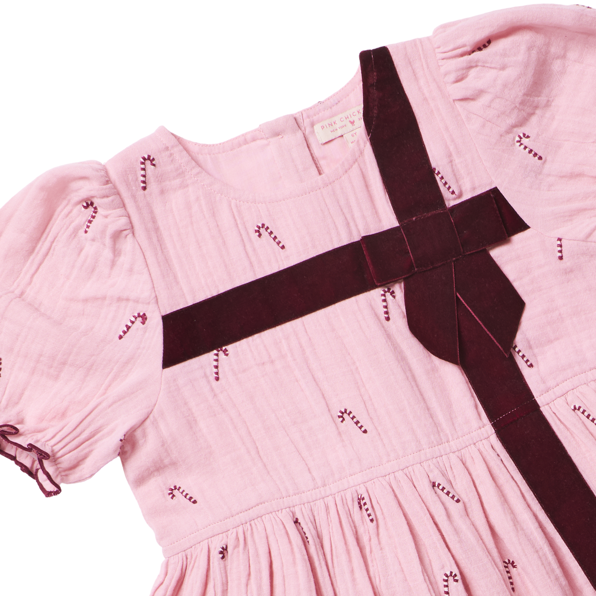 Pink Chicken Girls Liliana Dress in Pink Velvet Bow
