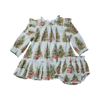 Pink Chicken Baby Girls Harper Dress Set in Mint Trees and Presents