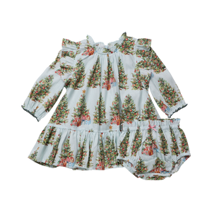 Pink Chicken Baby Girls Harper Dress Set in Mint Trees and Presents