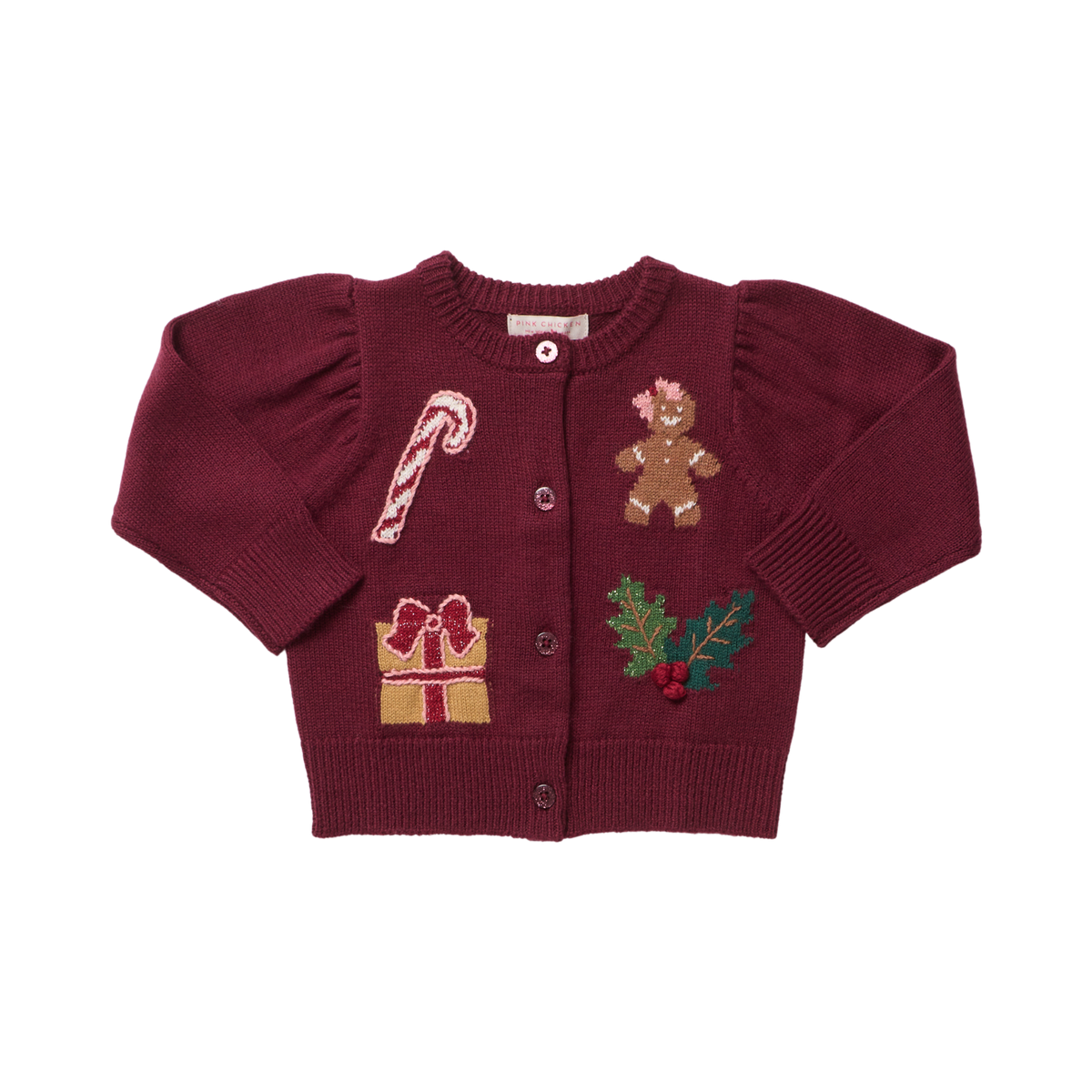 Pink Chicken Girls Constance Sweater in Burgundy Holiday Patches