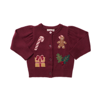 Pink Chicken Girls Constance Sweater in Burgundy Holiday Patches