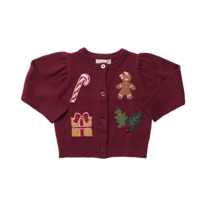 Pink Chicken Girls Constance Sweater in Burgundy Holiday Patches