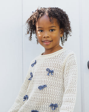 Rylee + Cru Crochet Knit Pullover in Bows