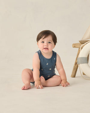 Rylee + Cru Sleeveless Romper in Maritime