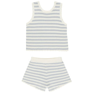 Rylee + Cru Crochet Tank Set in Blue Stripe