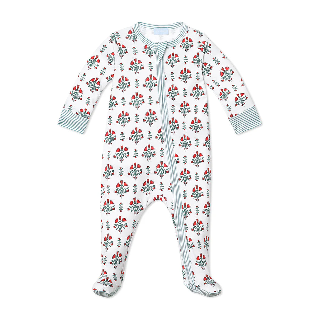 Joy Street Kids Footie in Poinsettia Block Print