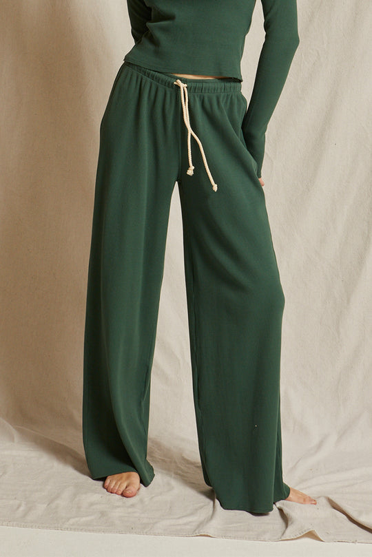 perfectwhitetee Rivers Thermal Wide Leg Pant in Evergreen