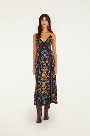 GOLDEN NATURE NAVY BLUE MAXI SLIP DRESS